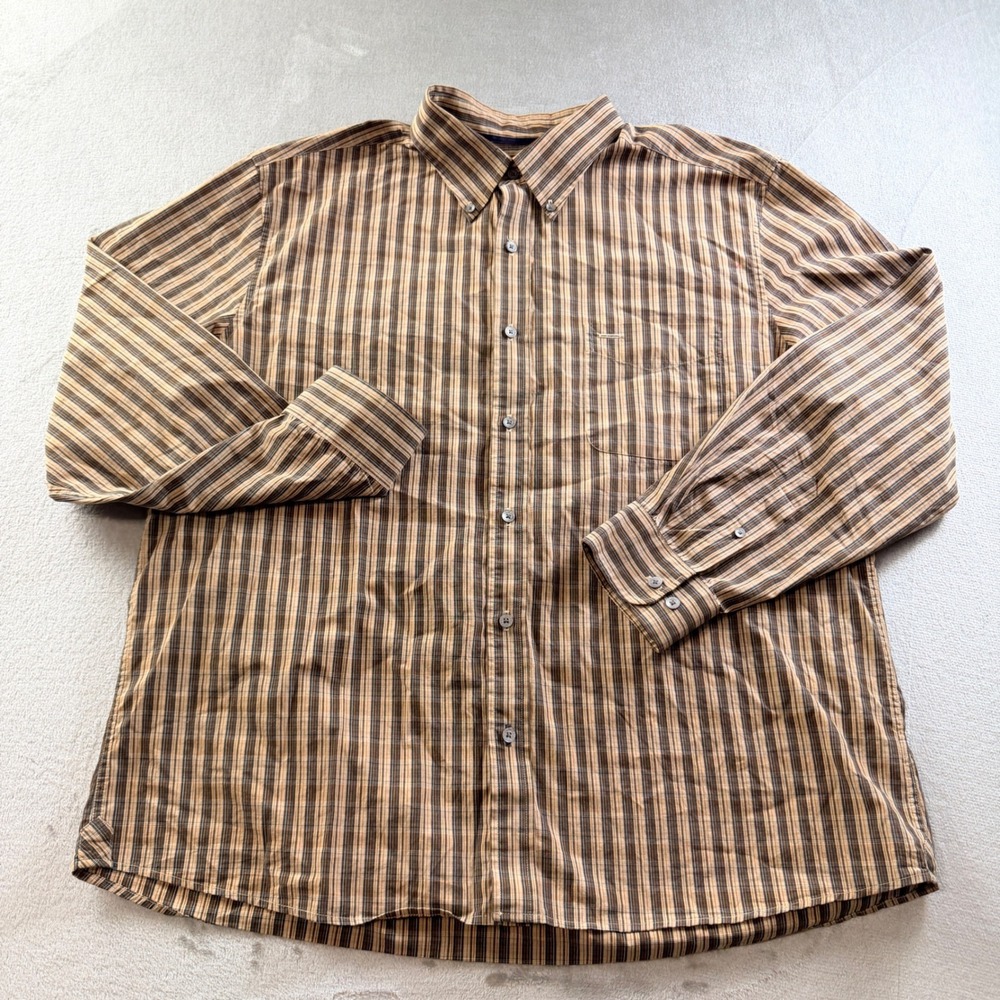 Madison Men's XL Brown Plaid Button Down Shirt Long Sleeve 100% Cotton